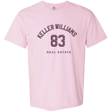 Pink t-shirt with 'Keller Williams 83 Real Estate' text on a white background