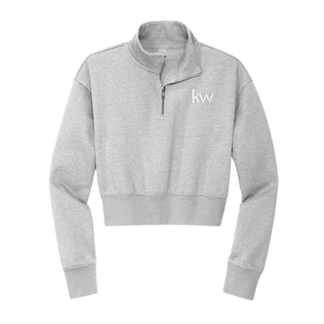 Grey KW Cropped Women's Fleece Sweatshirt 1/4 zip