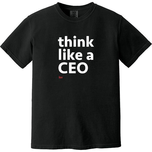 Black t-shirt with 'think like a CEO' text on a white background