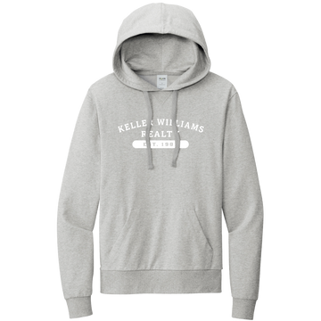 Gray hoodie with 'Keller Williams Real Estate' text on a white background