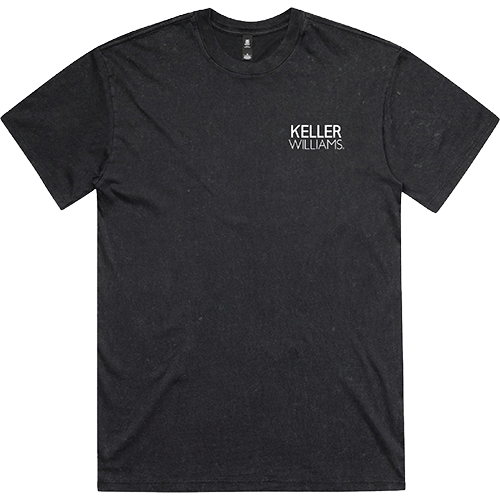 Black t-shirt with Keller Williams logo on a white background
