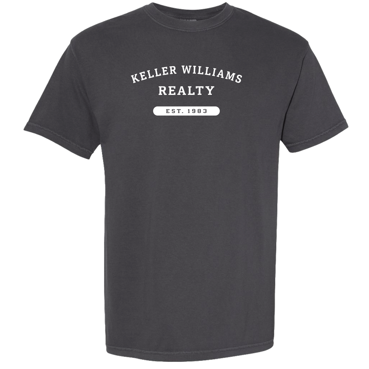 Dark gray t-shirt with 'Keller Williams Realty' text on a white background