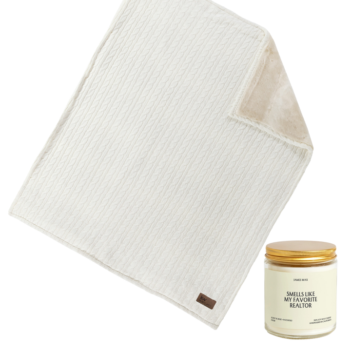 Cable Knit Blanket + Smells Like You Closed The Deal Candle