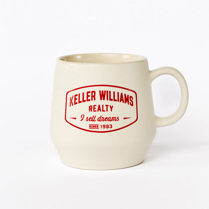 Beige mug with Keller Williams Realty logo on a white background