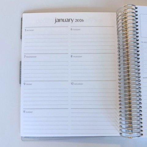 Open planner showing January 2026 on a white background